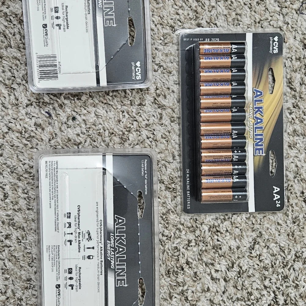 3 pack AA 24 Alkaline (TOTAL of 72) Long Lasting Batteries CVS NEW Exp. JUL2029